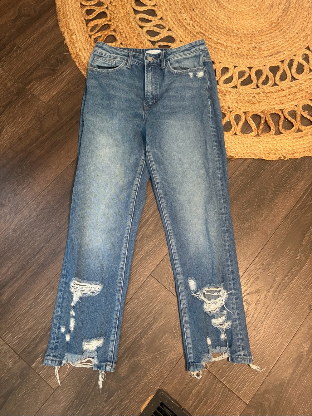 VERVET BY FLYING MONKEY Light Blue Distressed Straight Leg Jeans 27